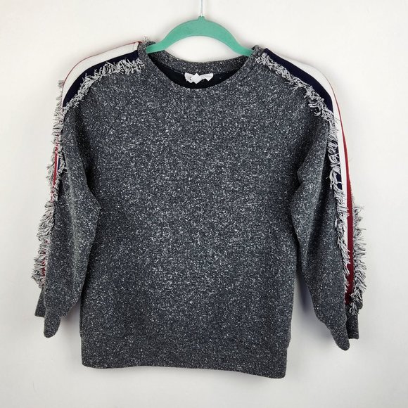 THML Heather Gray Stripe Fringe Raglan Sleeve Sweatshirt sz XS - Picture 1 of 7